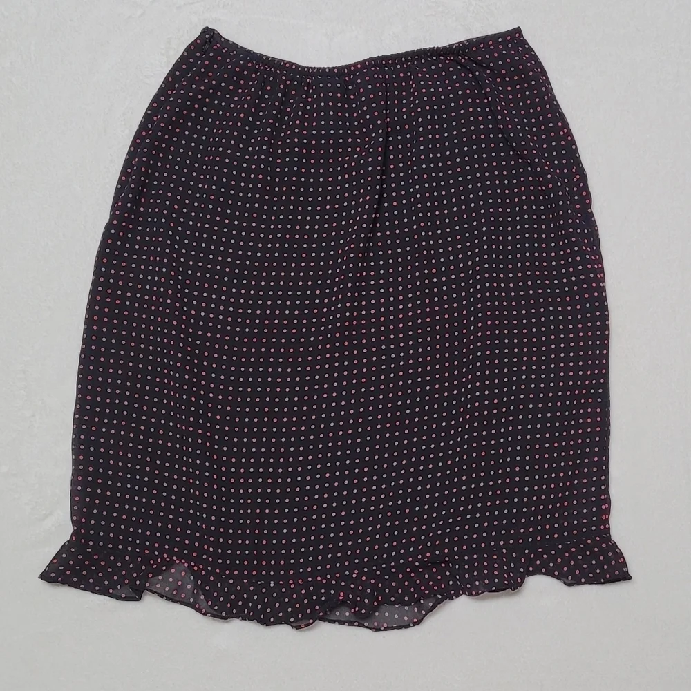 Vintage Kathie Lee Pink Orange Polka-dot Chiffon Ruffle Hem Bubble Skirt 16